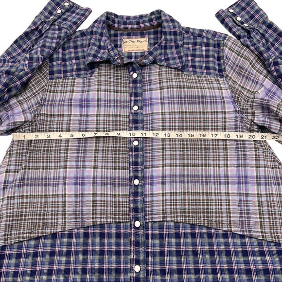 We The Free Womens Boho Blue Layer It Up Plaid Button Up Layered Shirt Sz S - Picture 13 of 16
